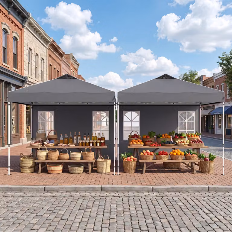 Gazebo da giardino pieghevole Costway con struttura in metallo e 4 pareti laterali removibili, Grigio, 3 x 3 m