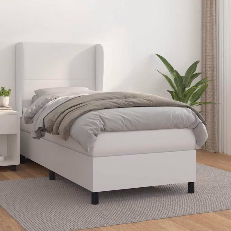 vidaXL Giroletto a Molle con Materasso Bianco in Similpelle, L/P/H: 90 x 200 cm