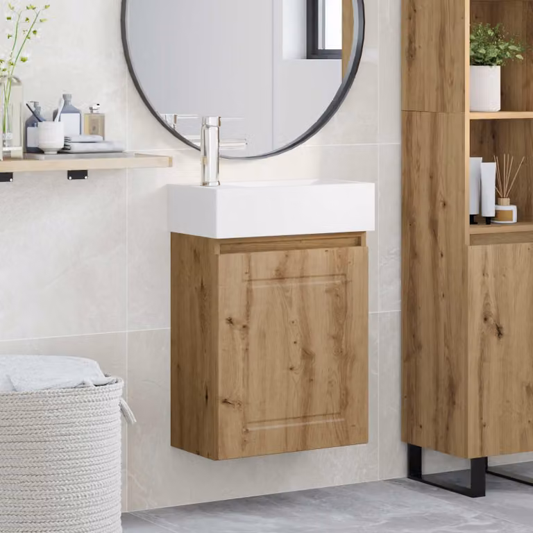 Mobile bagno moderno vidaXL con ante a battente in legno e MDF, Bianco e Marrone