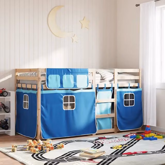 vidaXL Letto a Castello per Bambini in Legno Massello di Pino Blu 90x200 cm