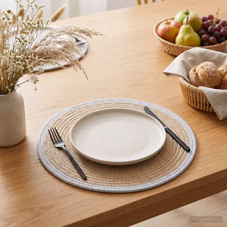 Set di 6 sottobicchieri rotondi vidaXL in juta naturale e bianco stile rustico
