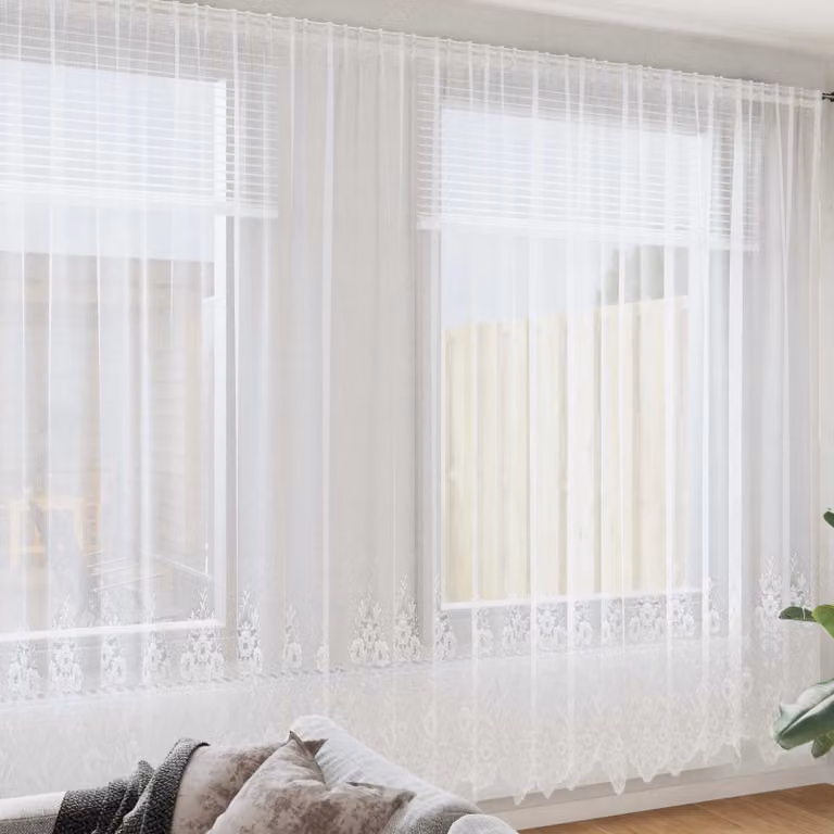 Tenda in pizzo bianca vidaXL con motivo floreale in poliestere, L: 750 cm, H: 300 cm