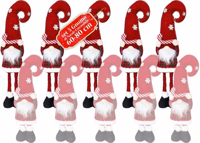 Gnomo di Natale Estensibile Saint Joy con Cappello Rosso e Fiocchi di Neve in Tessuto Tartan e Metallo