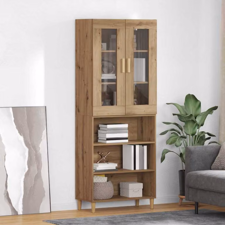 Credenza moderna vidaXL in legno e vetro color rovere, L: 69,5 cm, P: 34 cm, H: 180 cm