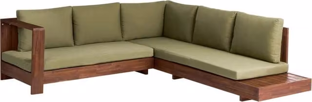Divano angolare da esterno Beliani in legno di acacia con set tavolino, lato destro, colore verde e marrone
