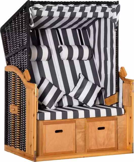 Sedia da spiaggia Outsunny con poggiapiedi, tavolino pieghevole e cuscini per la testa, in legno di mogano trattato, colori beige, grigio e bianco a righe