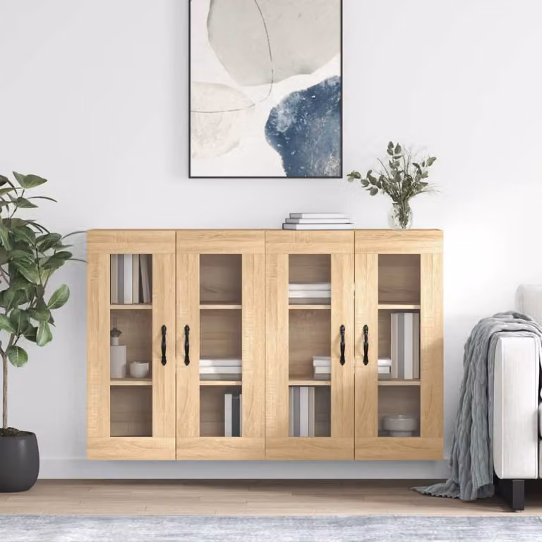 Set di 2 armadietti a parete vidaXL in legno e vetro con ante in vetro, colore marrone rovere