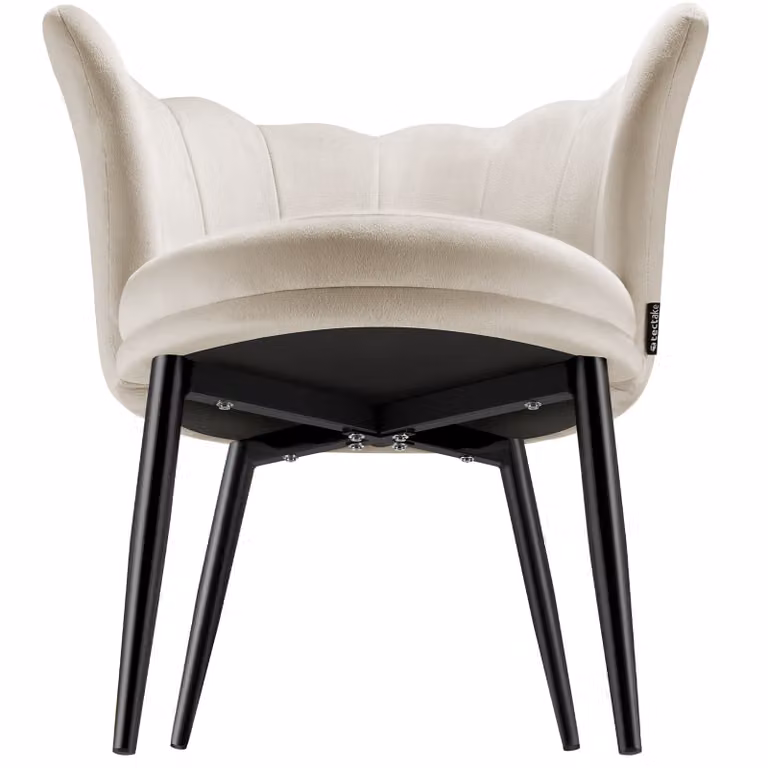 Poltrona Stella tectake in velluto beige e nero con struttura in metallo e legno, design moderno con braccioli, L: 67 cm, P: 64 cm, H: 76 cm