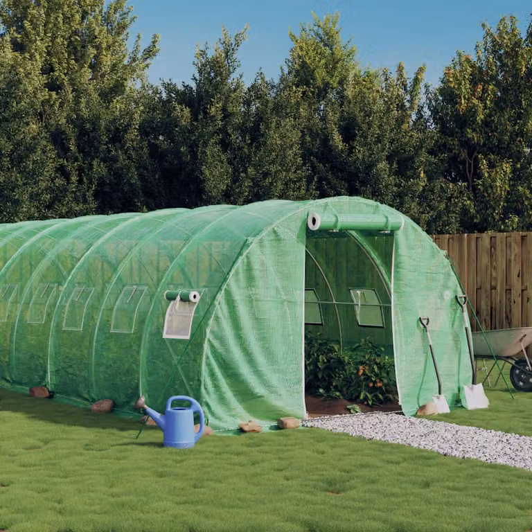 Serra vidaXL con telaio in acciaio galvanizzato verde e copertura in policarbonato, 66 m², L/P/H: 6 x 11 x 2 m