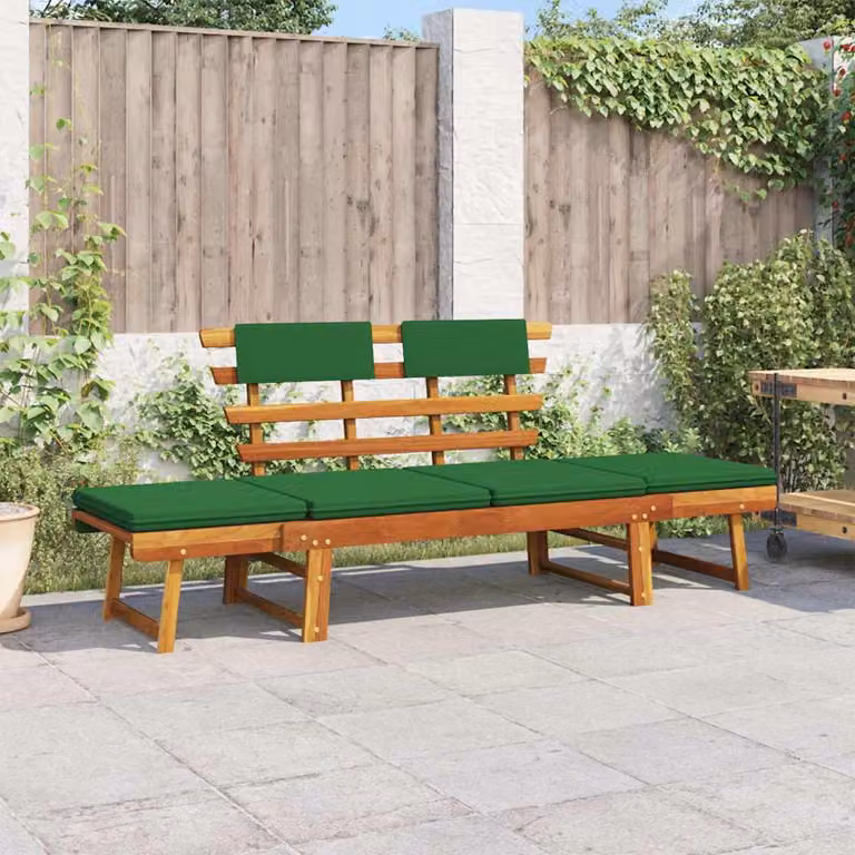 vidaXL Panca da Giardino 2-in-1 in Legno di Acacia con Cuscini Verdi L: 190 cm