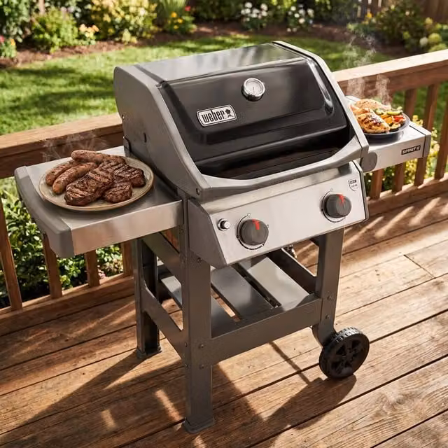 Barbecue a gas Weber Spirit II E-210 GBS con 2 bruciatori da 7 KW, coperchio in acciaio e griglia in ghisa, colore grigio