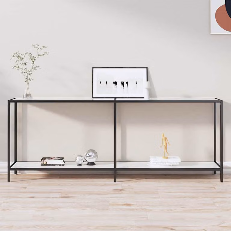 vidaXL Tavolo Consolle Moderno in Vetro Temperato Bianco e Trasparente L: 200 cm, P: 35 cm, H: 75,5 cm