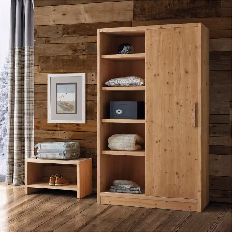 Armadio con anta scorrevole in legno massello di abete Mobili 2G marrone L: 125 cm, P: 55 cm, H: 220 cm