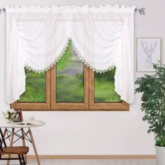 Gordino da finestra in voile bianco moderno e trasparente L: 400 cm, H: 150 cm
