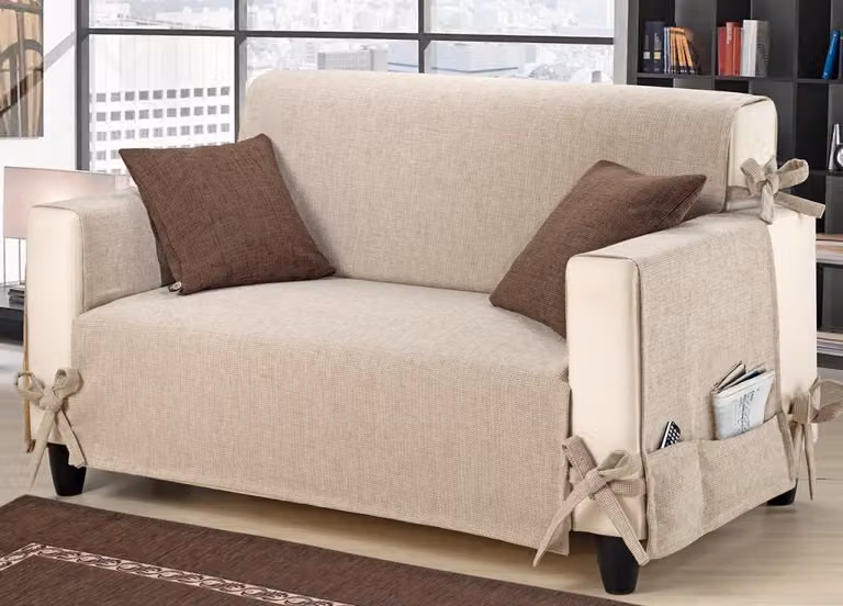 Copridivano Biancheriaweb con Disegno Intreccio per 3 Posti, Colore Beige