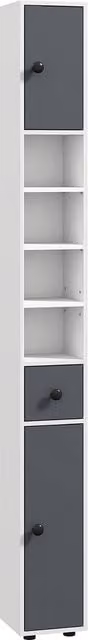 Mobile Colonna Bagno kleankin con Cassetto, 2 Armadietti e 4 Ripiani Aperti, in Legno, L/P/H: 20 x 20 x 180 cm, Grigio Bianco