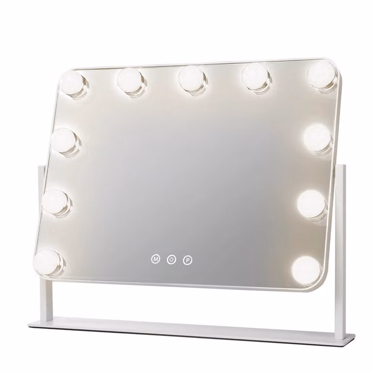 Specchio Luminoso da Tavolo DICTROLUX con 11 LED Stile Hollywood, Touch Dimmerabile, Colore Bianco, H 36 x L 44 x P 7 cm