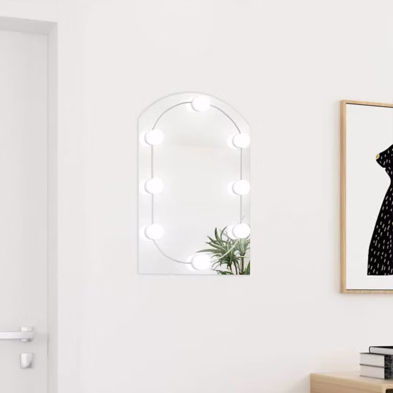 Specchio da parete con luci LED vidaXL in vetro, forma ovale, L: 60 cm, H: 40 cm, colore argento