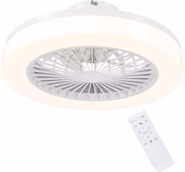 Ventilatore a soffitto HOMCOM con luce LED regolabile, 6 velocità, bianco, Ø46 x H 16 cm