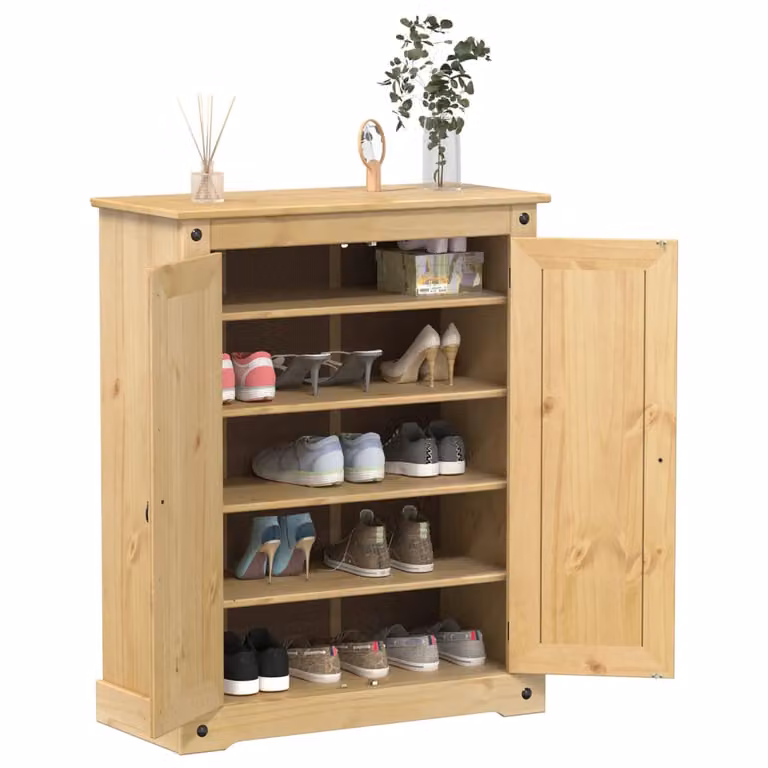 Scarpiera Corona vidaXL in legno di pino massello, stile rustico, colore marrone, L 86 cm x P 38,5 cm x H 108 cm