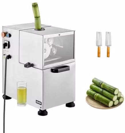 Estrattore di Succo di Canna da Zucchero Commerciale VEVOR, Macchina Elettrica da 800 W con 4 Rulli in Acciaio Inox, Colore Argento