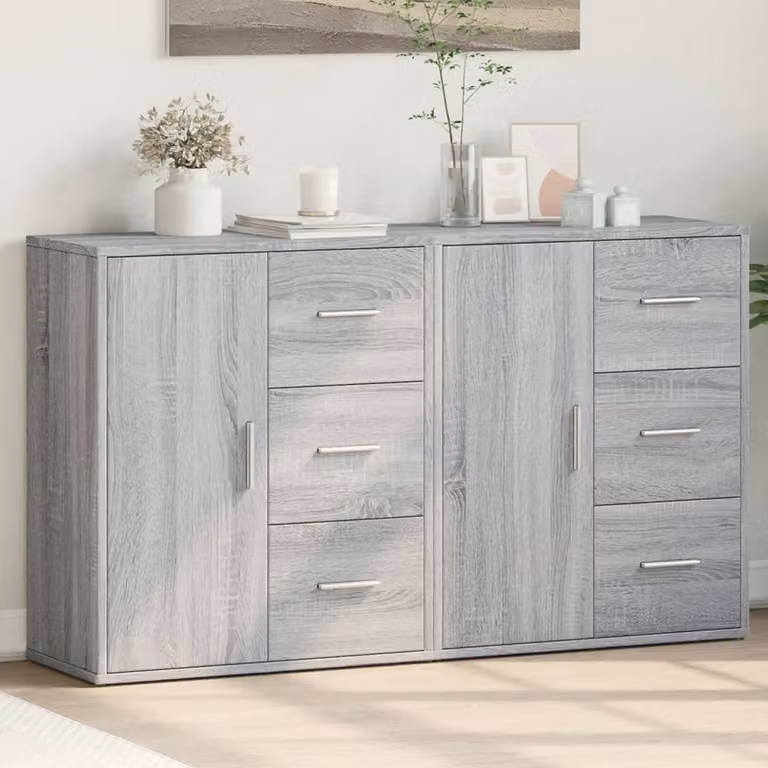 Set di 2 credenze vidaXL in legno multistrato e MDF, colore grigio, L 60 cm x P 31 cm x H 70 cm