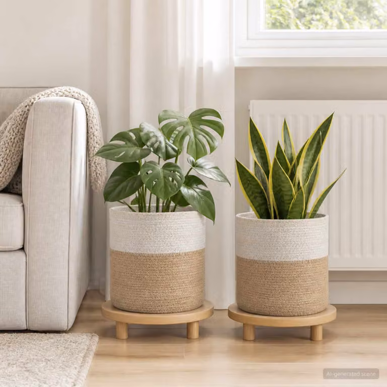 Set di 2 vasi per piante rotondi vidaXL in juta, colori bianco, beige e marrone, Ø 28 cm