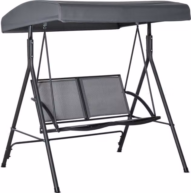 Dondolo da giardino Outsunny a 2 posti con tettuccio regolabile in textilene e acciaio, Grigio, L: 140 cm, P: 118 cm, H: 162 cm