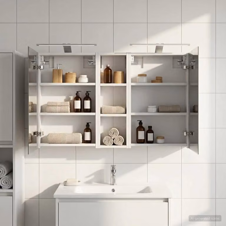 Set di 3 armadi da bagno moderni vidaXL in bianco opaco con specchio e illuminazione LED, L/P/H: 60,5 x 10,5 x 40 cm