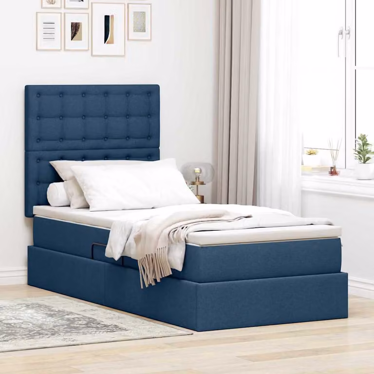 Letto con contenitore e materasso vidaXL in tessuto blu L 90 x P 200 cm