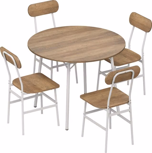 Set Tavolo da Pranzo e 4 Sedie HOMCOM in Stile Industrial con Struttura in Metallo e Legno, Colore Marrone Naturale