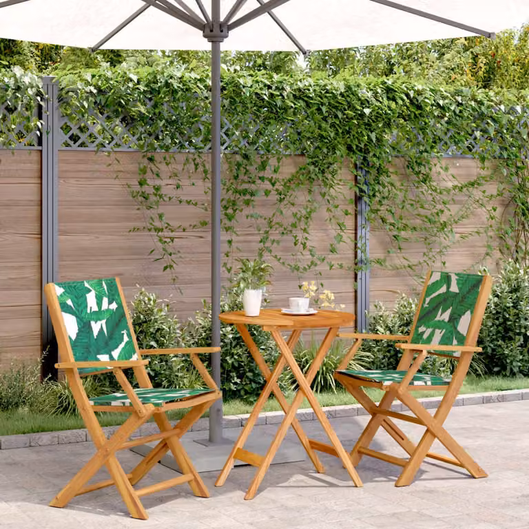 Set da Bistrot vidaXL 3 pz in Legno di Acacia Olio con Motivo Floreale Verde per Giardino e Balcone L/P/H: 91 x 58 x 60 cm