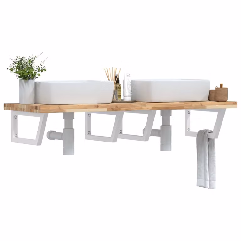 vidaXL Ripiano da parete per lavabo in legno di acacia e acciaio, marrone e bianco