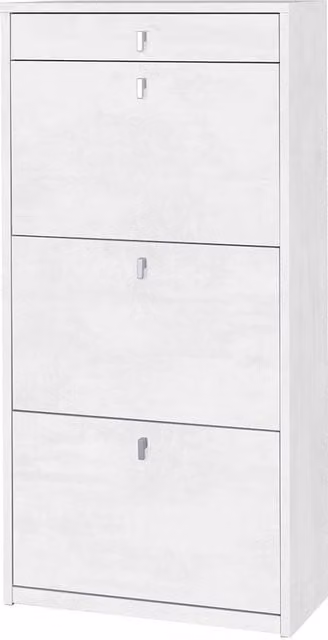 Scarpiera SARMOG con 3 ante e 1 cassetto, finitura bianco ossido opaco, H127 x L63 x P29 cm