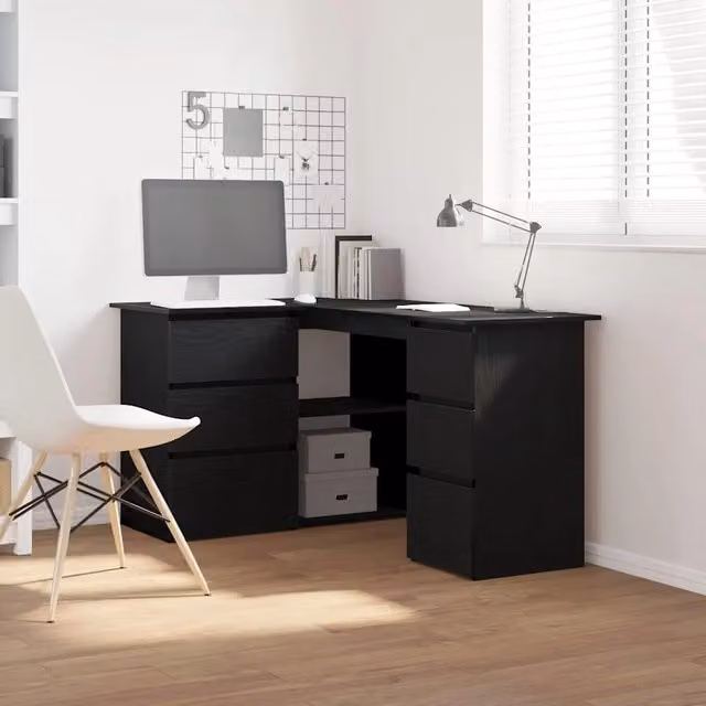 Scrivania angolare moderna vidaXL in legno MDF laminato nero e rovere L: 145 cm, P: 100 cm, H: 76 cm