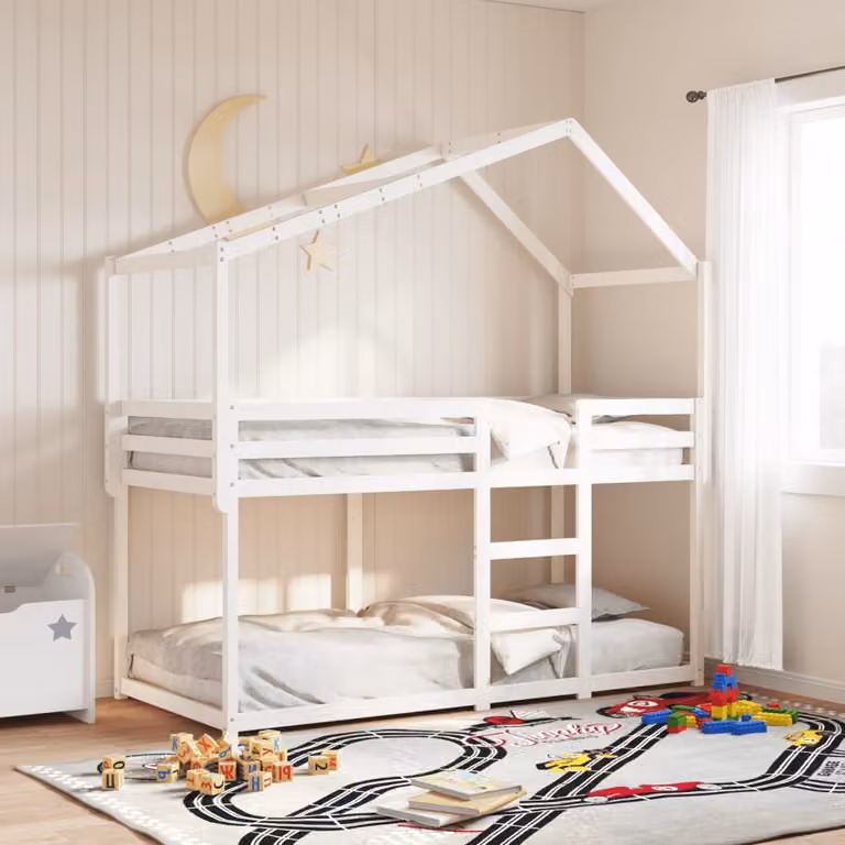 vidaXL Letto a Castello per Bambini in Legno Massello di Pino con Tetto Bianco 80x200 cm