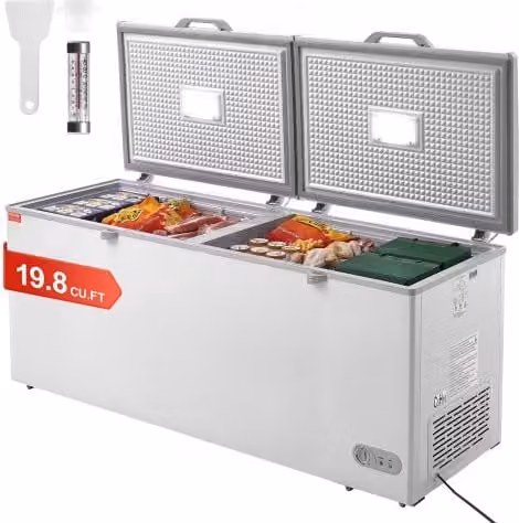 Congelatore a Pozzetto VEVOR da 561 L, Modello Grande a Libera Installazione con Doppia Porta Superiore, Temperatura Regolabile su 7 Livelli, Illuminazione LED Interna, 4 Cestelli Estraibili e 6 Ruote, Colore Bianco