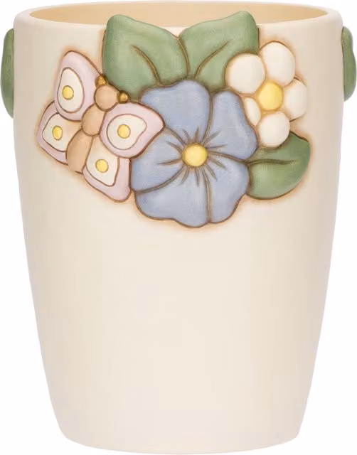 Vaso Malva Grande Thun in ceramica beige decorazione floreale stile Art Nouveau