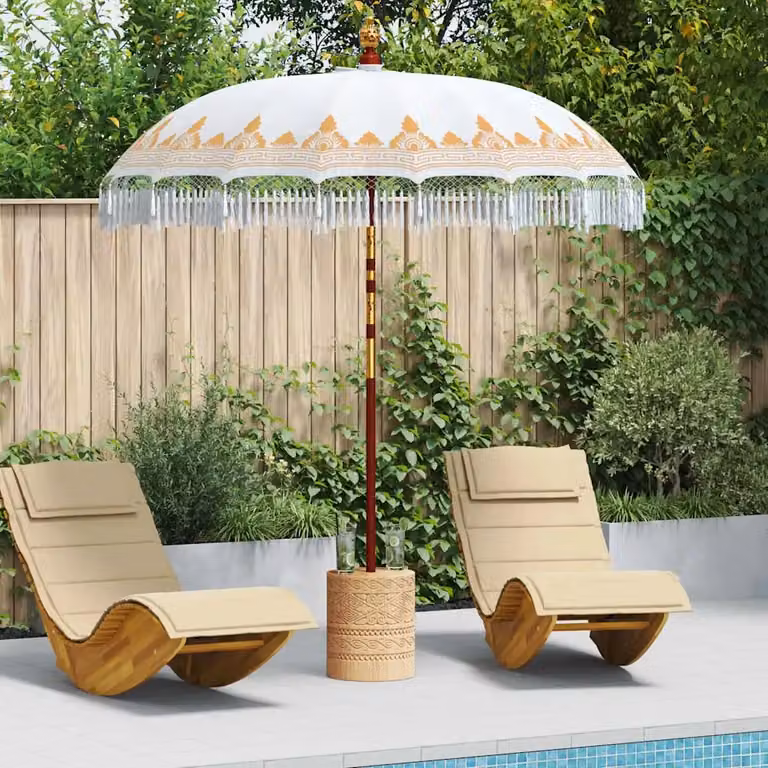 Ombrellone Balinese vidaXL beige e bianco in legno e bambù con L/P/H: 215 x 215 x 260 cm