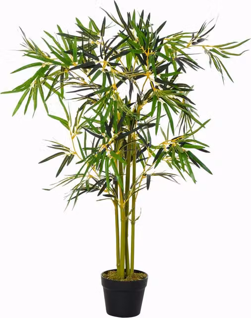 Pianta di Bambù Artificiale con Vaso Outsunny, Decorazione Verde per Interno ed Esterno, Altezza: 120 cm