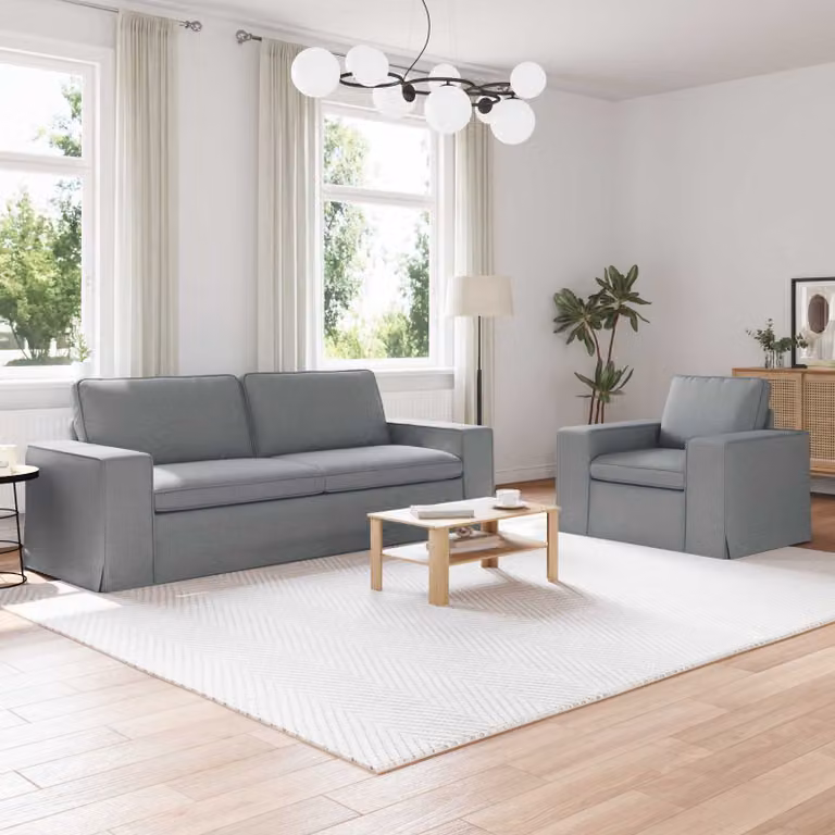 Set di 2 divani vidaXL moderni in tessuto grigio con struttura in metallo L: 182 cm, P: 80 cm, H: 82 cm