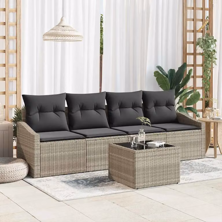 Set di divani da giardino vidaXL in polyrattan grigio con cuscini inclusi