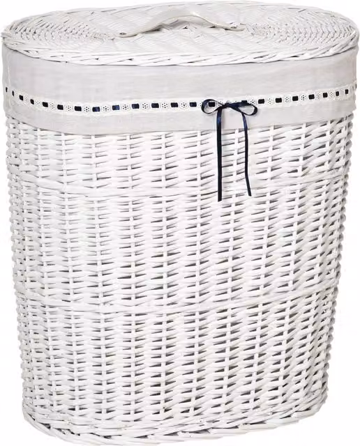 Cesto portabiancheria in vimini HOMCOM con coperchio e sacco interno in tessuto lavabile, colore bianco