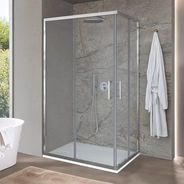 Box doccia d'angolo Ted con doppio sistema scorrevole, vetro trasparente, L 120 cm x P 120 cm x H 200 cm