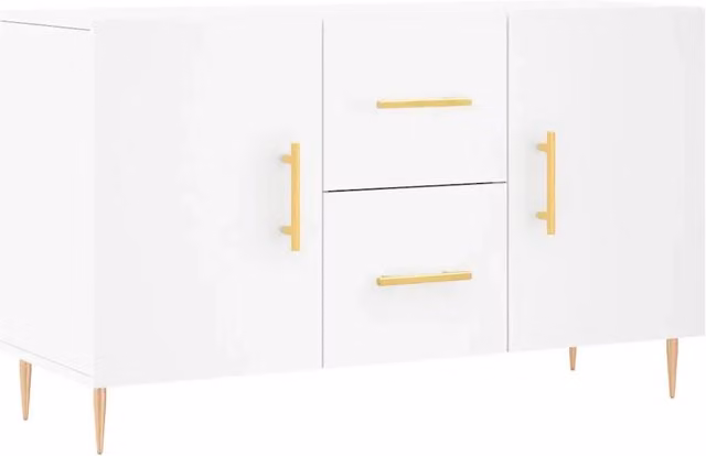 Credenza moderna bianca in legno e metallo per sala da pranzo L: 100 cm, P: 36 cm, H: 60 cm