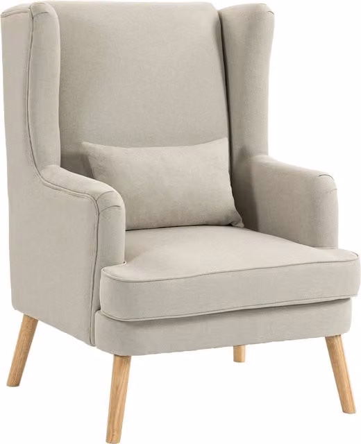 Poltrona HOMCOM in tessuto beige con schienale alto, cuscino lombare integrato e gambe in legno per il tuo soggiorno