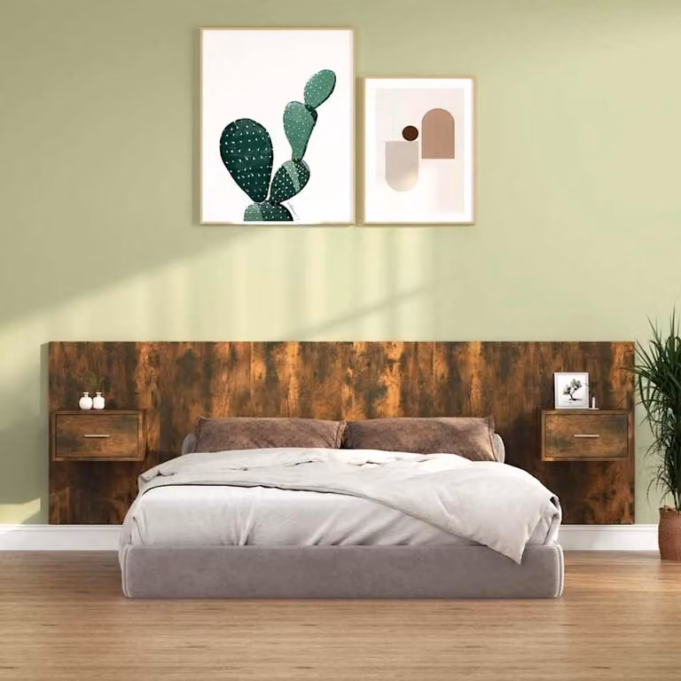 vidaXL Testiera Letto con Comodini Integrati in Legno Multistrato Rovere Fumo