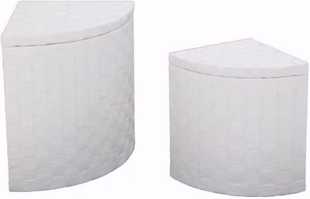 Cestone VACCHETTI in rattan e legno bianco con fodera e coperchio L: 40 cm, P: 40 cm, H: 53 cm
