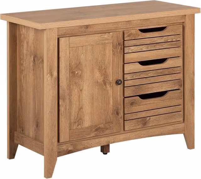 Madia credenza Beliani in effetto legno marrone con 3 cassetti L: 99 cm, P: 43 cm, H: 80 cm