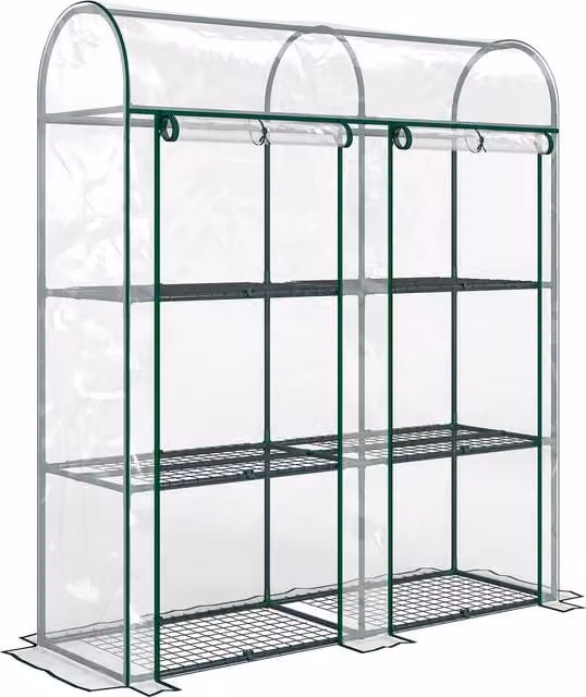 Outsunny Serra Piccola a 3 Livelli con 2 Porte Avvolgibili, Telaio in Acciaio e Copertura in Plastica Trasparente, L: 143 cm, P: 46 cm, H: 164 cm